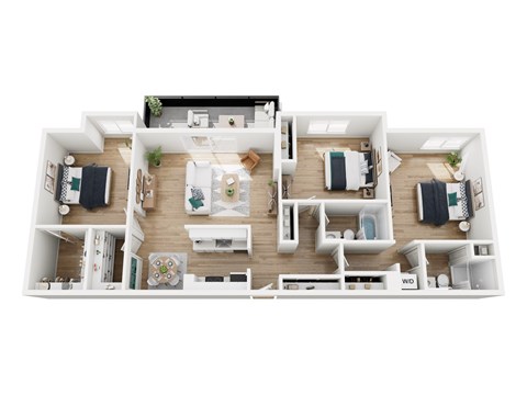 Floor plan for 3 beds, 2 baths, 1200 sqft